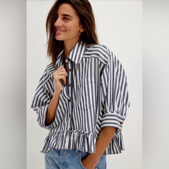 We The Free Tops - Bailey Stripe Shirt NWOT nautical navy combo